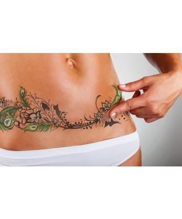 TuckTats: Fiduciary Peacock Feather Temporary Tattoo - Tummy Tuck Scar Cover  Realistic and Long Lasting  Fashionable and Safe