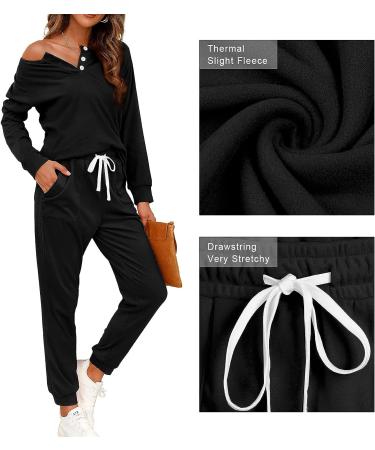 WIHOLL Women's Black Button Down Lounge Set with Sweatshirt and Sweatpants - Medium - Buy Online on GoSupps.com