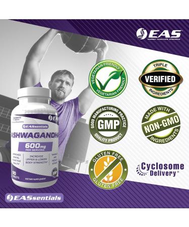 EAS Experimental and Applied Sciences Ashwagandha 600mg | Supports Improved Relaxation & Mental Clarity | Strength & Muscle Recovery | Better Absorption with Cyclosome Delivery | 90 Tablets - Buy Online on GoSupps.com