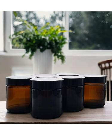 Set of 6 Amber Glass Jars - 60ml Brown Glass Container Jars for Storage with Airtight Black Lids Luxury Cosmetic Container for Candles Creams & Salves - Buy Online on GoSupps.com