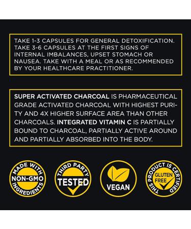 Vital Aim Activated Charcoal with Vitamin C 1350mg - Gas & Bloating Relief, Detox Support - 100 Vegan Capsules - Buy Online on GoSupps.com