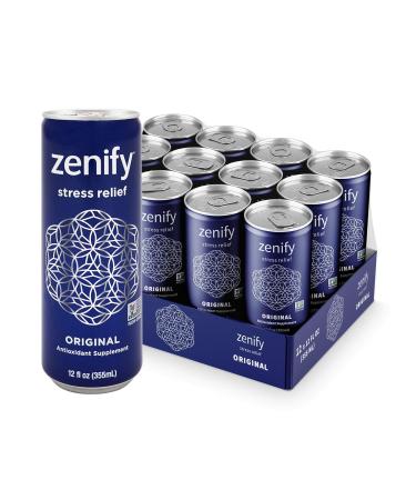 Zenify Original All Natural Sparkling Calming Stress Relief Beverage, Formula with L-Theanine, GABA, Vitamin B6, and Glycine, Non-GMO, Gluten-Free, Vegan, 12 Fl Oz, (Pack of 12) (2010056)