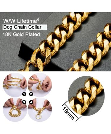 W/W Lifetime Choke Chain Dog Collar 19MM Cuban Link Dog Chain for Pitbull Choke Collar 18K Gold Metal Stainless Steel Heavy Duty Slip Dog Collars for Medium Dogs(19MM 22") 22"(Can Over Head 20"-22") - Buy Online on GoSupps.com