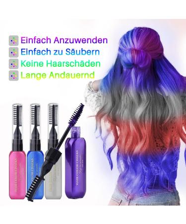 4 Colors Hair Chalk Comb - Non-Toxic & Washable Temporary Hair Color for Kids & Adults | Perfect for Parties Halloween Birthdays & Cosplay - 15ml - Buy Online on GoSupps.com