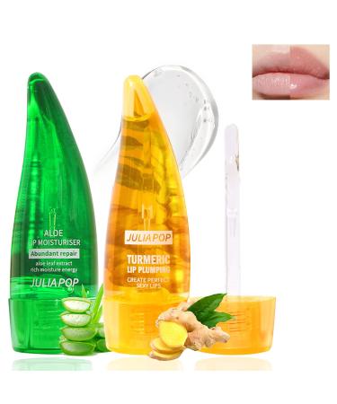 NewBang 2pcs Natural Lip Maximizer Plumper Set Day& Night Ginger Aloe Vera Lip Care Serum Oil Enhancer Treatment Lip Gloss Mask Moisturizer for Fuller Plumping Chapped Lip Hydrating Reduce Fine Lines Set A