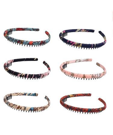 Doromy 6Pcs Plastic Teeth Headbands Nonslip Comb Headband Wrapped Cloth Headband Elastic Floral Headbands Hoop Resin Think Headbands for Women Makeup Washing Face Hair Accessories - Buy Online on GoSupps.com