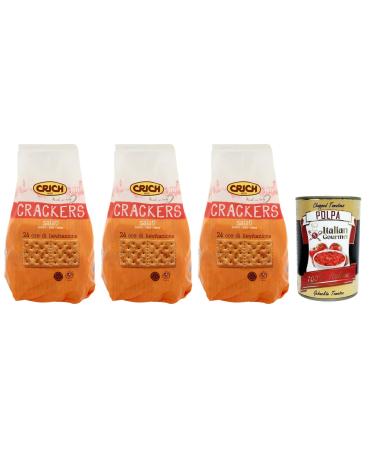 Italian Gourmet E.R. Set of 3 Crich Crackers Salads Savoury Snackers Rich in Fibre Crackers with Salt Grains and Sourdough 750 g + Polpa di Pomodoro Italian Gourmet Polpa di Pomodoro 400 g Box
