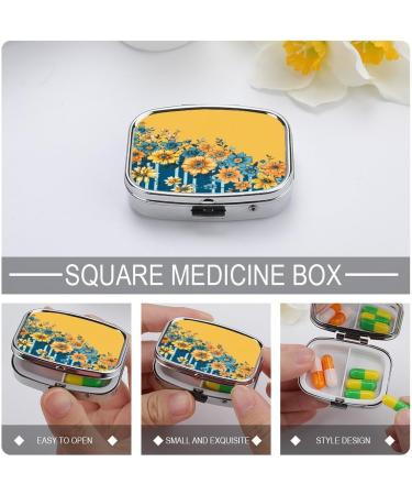 Shop Yellow & Blue Floral Print Pill Box - 2 Compartment Decorative Metal Pill Organizer for Travel | International Shipping Available - Buy Online on GoSupps.com