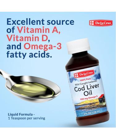 De La Cruz Cod Liver Oil Liquid - Pure Wild-Caught Icelandic Fish Oil 4 FL OZ (118 mL) 4 Fl Oz (Pack of 1) - Buy Online on GoSupps.com