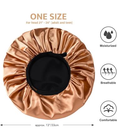 Satin Silk Sleep Cap for Curly Hair | Adjustable Wide Band | Double Layer | Hat Hut Bonnet - Gold - Buy Online on GoSupps.com