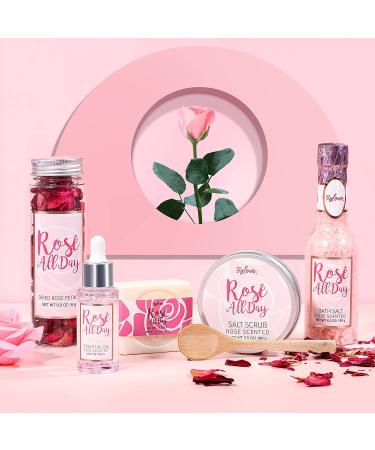 Rose Spa Gift Set for Women - Essential Oil Bath Set with Salt Scrub, Soap & Petals - Mother's Day Gift Box - BFFLOVE 6Pc Dried Floral - Buy Online on GoSupps.com