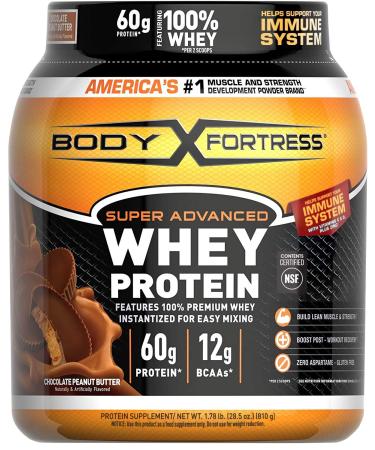 Body Fortress Super Advanced Whey Protein Powder  Chocolate Peanut Butter  Immune Support (1)  Vitamins C & D Plus Zinc  1.78 lbs Chocolate Peanut Butter Chocolate Peanut Butter 1.78 Pound (Pack of 1)