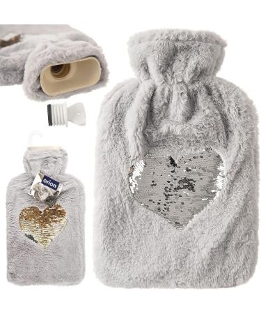 Orion Group Hot Water Bottle - 1.6L Rubber Bed Bottle in Soft Grey Heart Cover | Ideal for Comfort & Warmth - Buy Online on GoSupps.com