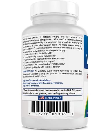 Best Naturals Vitamin D3 2000 IU 240 Softgels | High Potency Supplement - Buy Online on GoSupps.com