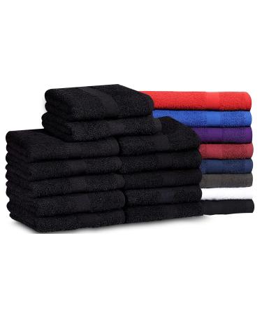 GOLD TEXTILES Cotton Salon Towels (12-Pack Black 16x27 inches) - Soft Absorbent Quick Dry Gym-Salon-Spa Hand Towel (Black) (100%