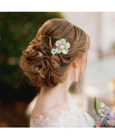 Chinese Hair Sticks for Women Buns | Retro Flower Hair Chopsticks - Vintage Chinese Hairpins | Hanfu Hair Accessories in Green - Buy Online on GoSupps.com