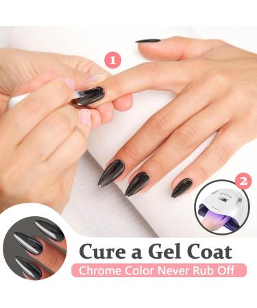 Smoky Grey Chrome Press On Nails | KQueenest Medium Almond Stiletto | 24 PCS Bling Fake Acrylic Nails for Daily & Party Wear - Buy Online on GoSupps.com