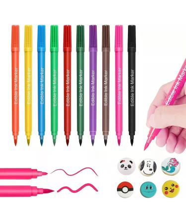 Edible Markers for Cookies Food Coloring Pens 10Pcs Food Decorating Pens Fine and Thick Tip Food Grade Gourmet Writers for DIY Fondant Cakes Easter Eggs Frosting Baking Party Decorating Drawing Writing (10 Colors)