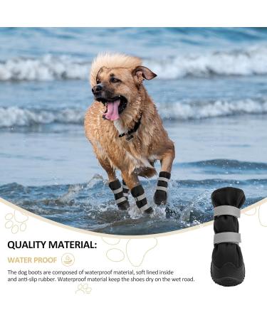 Waterproof Dog Shoes with Reflective Straps | Anti-Slip Wear-Resistant Leather Rubber Sole | Size S Black - Dog Paw Protection for Small Medium & Large Dogs (4 Pieces) - Buy Online on GoSupps.com
