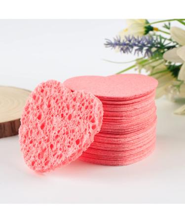 Facial Cleaning Sponge Heart Shape Sponges Pads Exfoliating Sponges for Cleansing Reusable 50 Pieces (Pink)
