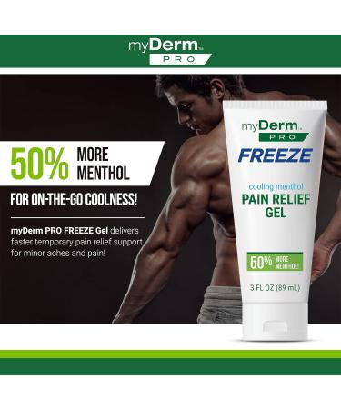 Myderm PRO Freeze Gel 3 oz - Extra Strength 6% Menthol - Muscle and Joint Relief - Cooling Topical Rub for Back Discomfort - Made in USA - 3 Fl Oz - Buy Online on GoSupps.com