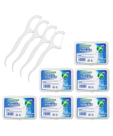 Dental Floss Picks High Toughness Professional Toothpicks Sticks 6-Pack(300pcs) with Portable Case and Dental Picks Perfect for Family,Hotel,Travel 50 Count (Pack of 6)