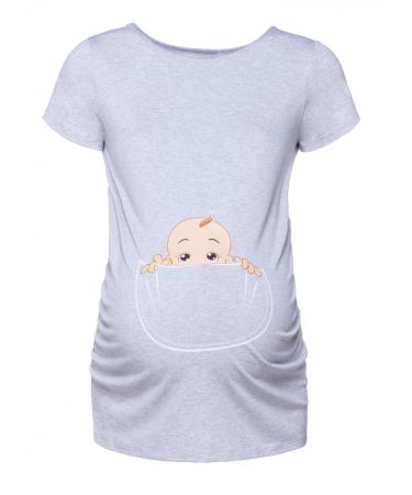 HAPPY MAMA. Women's Maternity Baby in Pocket Print T-Shirt Top Tee Shirt. 501p 12-14 Light Grey Melange