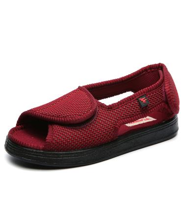 ZXCDF Womens Diabetic Slippers Open Toe Adjustable Arthritis Edema Slippers House Slippers Orthopedic Wide Width Walking Shoes for Arthritis Swollen Feet ElderlyRed-5 5 Red