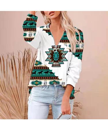 Women's Casual Folk Zip-Up Sweatshirt - Stylish Long Sleeve Hoodie in Small Green - Buy Online on GoSupps.com