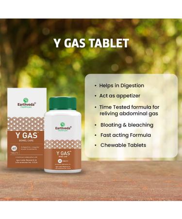 Earthveda Y Gas Tablets - Herbal Supplement for Gas Relief - 60 Tablets - Buy Online on GoSupps.com