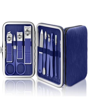 Bleswin nail set manicure 10 in 1 professional nail clipper kit nail clippers gelail nail clippers set men women portable manicure set blue leather etui for travel home 10 blue - Buy Online on GoSupps.com