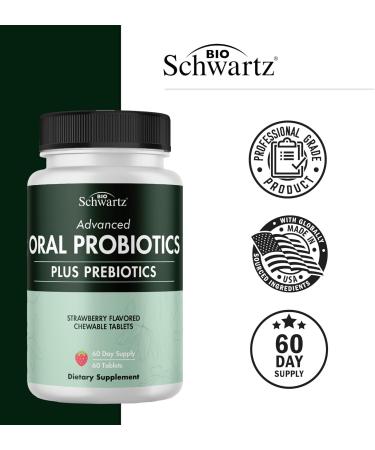 Oral Probiotics Supplement with Prebiotics - Supports Healthy Teeth Gums Mouth and Fresh Odorless Breath for Adults - Strawberry Flavored Chewable Dental Probiotic (60 Tablets 60 Day Supply) - Buy Online on GoSupps.com