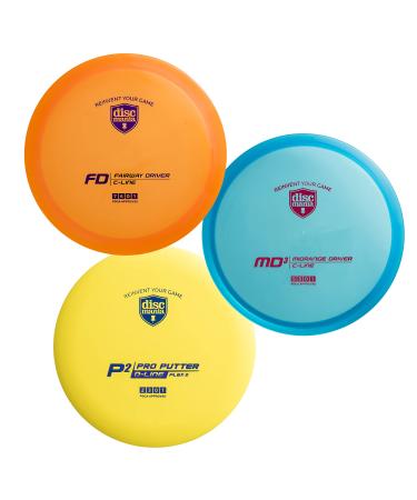 Discmania Originals 3-Disc Disc Golf Set  C-Line FD Fairway Driver, C-Line MD3 Midrange Driver, and D-Line P2 Disc Golf Putter (Colors Will Vary)