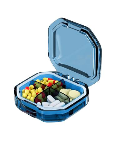 1PCS Travel Pill Box Cute Pill Organizer Small Pill Case Portable Medicine Organizer for Purse with 4 Compartments for Different Medicines Whrite +Blue1