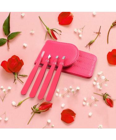 Joyjuly Precision Eye Brow Tweezers Set - 4 Professional Stainless Steel Tools for Eyebrow Plucking Hair Removal Eyelash Extensions - Pink Rose - Buy Online on GoSupps.com