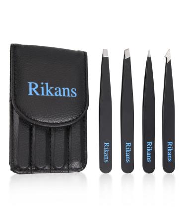 Rikans Precision Tweezers Set Pack of 4 Black Professional Tweezers Handy Carry Pouch Superior Stainless Steel Tweezer Set Splinters Eyebrows Facial or Ingrown Hair Blackheads Remover - Buy Online on GoSupps.com