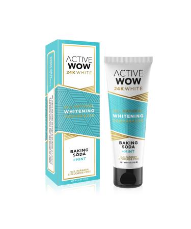 Active Wow 24K White All Natural Whitening Toothpaste Baking Soda + Mint  4 oz (113 g)