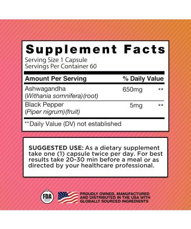 Basic Brands Harvest of Nature Ashwagandha and Black Pepper - Cortisol Reducer Great for Relaxation Focus Mood Support - 60 Capsules - 2-Pack - Buy Online on GoSupps.com