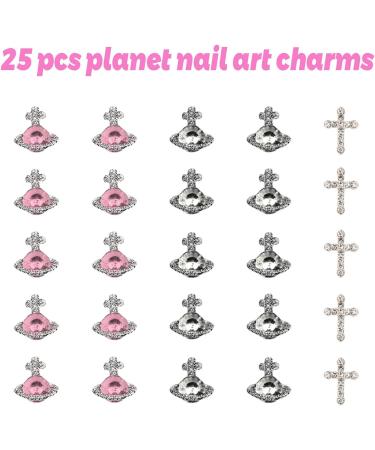 25 Pieces Planet Nail Art Charms - 3D Cross & Saturn Rhinestone Nail Gems | Shiny Acrylic Nail Accessories for Women - Buy Online on GoSupps.com