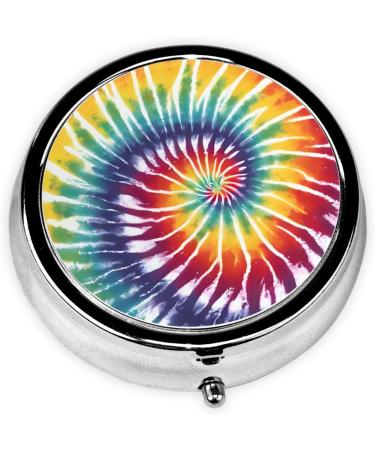 Premium Tie Dye Rainbow Round Pill Box | 3-Compartment Mini Travel Organizer for Vitamins & Medications - Buy Online on GoSupps.com