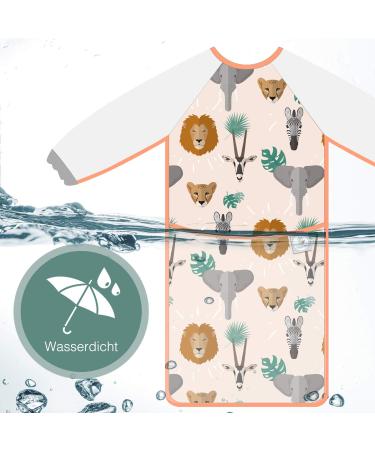 Cozy Racoon Libchchen with sleeves for boys & girls in Safari Design I 12 to 48 months I easy to eat sleeves for eating and tinkering perfectly I adjustable washable and waterproof 12 to 48 months safari - Buy Online on GoSupps.com