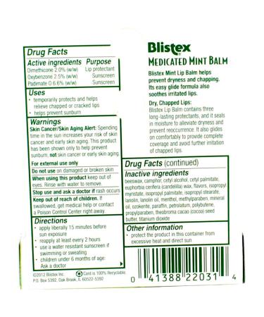 Blistex Medicated Lip Balm SPF 15 Mint 0.15 OZ - Pack of 2 | Lip Protectant & Sunscreen - Buy Online on GoSupps.com