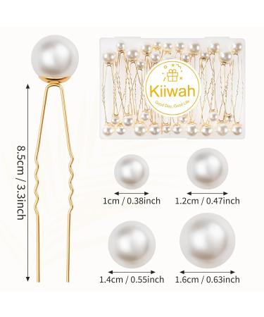 Kiiwah 32-Piece Pearl Hair Pins - Bridal U-Shaped Accessories for Weddings Proms & Parties - 4 Sizes - Gold - Buy Online on GoSupps.com