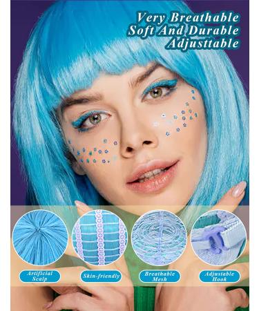 9 Pack Colorful Short Bob Wigs with Heart Sunglasses - Perfect for Cosplay, Halloween Costume, Neon Party - One Size Fits All - Buy Online on GoSupps.com