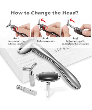 Jade Facial Roller - Rejuvenate Skin & Reduce Puffiness | 3 Interchangeable Heads for Women | Black & Silver Handle - Buy Online on GoSupps.com