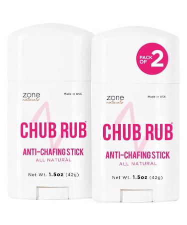 Zone Naturals 2 Pack Chub Rub Stick - All Natural Anti Chafing Stick - Thigh Rescue Friction Defense Stick - Anti Chafe Stick Reduces Rubbing and Irritation - 1.5 Ounce 1.5 Ounce (Pack of 2)