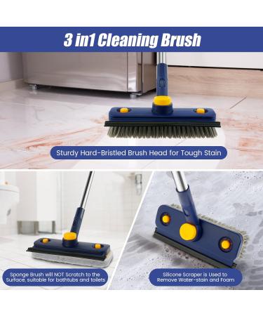 KNFFSAAJL Long Handle Scrub Brush 3 in 1 Tub Tile Scrubber with 46 inches Extendable Long Handle Stiff Bristle Shower Scrubber with 360 Degree Rotatable Head Wiper Strip Replaceable Sponge Head for Wa Blue dual - Buy Online on GoSupps.com