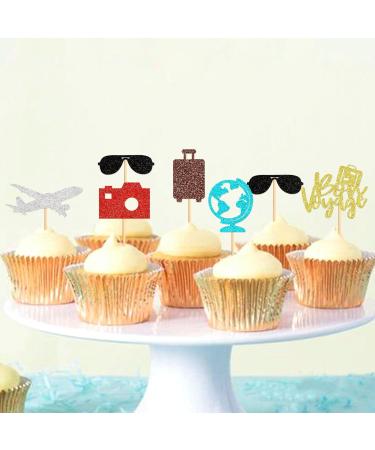 Cyodoos 24 PCS Travel Bon Voyage Airplane Cupcake Toppers Airplane Suitcase map Cake Topper Picks for World Awaits Travel Themed Party Birthday Party Baby Shower Wedding Party Decorations - Buy Online on GoSupps.com