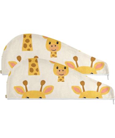 Giraffe Painting Hair Towel 2 Pack - Super Absorbent Quick Dry Hair Turbans for Women & Girls | Perfect Hair Drying Solution - Buy Online on GoSupps.com