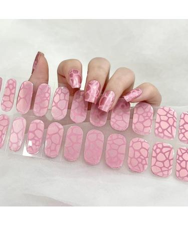 Semi Cured Gel Nails Strips 22 Stickers Pink Leopard Nail Wraps Soft Self-Adhesive Gel Nail Stickers Salon-Quality Gel Nail Strips for Nails Manicure Nail Wraps UV/LED Lamp Required (74-Pink Leopard)